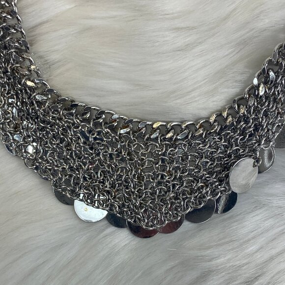 Silver Tone Disc Chain Bib Necklace 19-23" - Picture 9 of 9